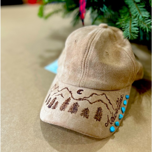 Suede Hand Burned and Embellished Unisex Baseball Cap - Picture 2 of 3